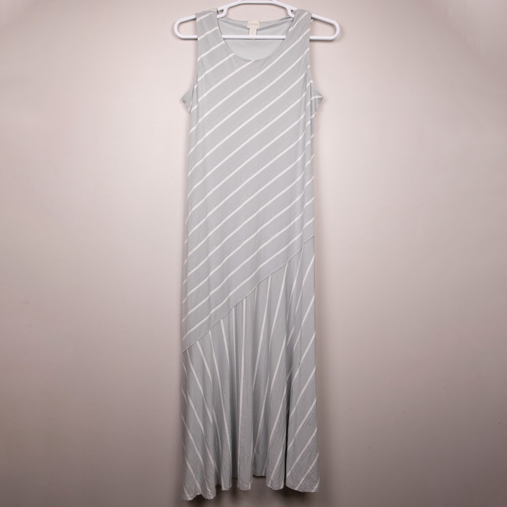 Chico's Light Gray and White Striped Maxi Dress